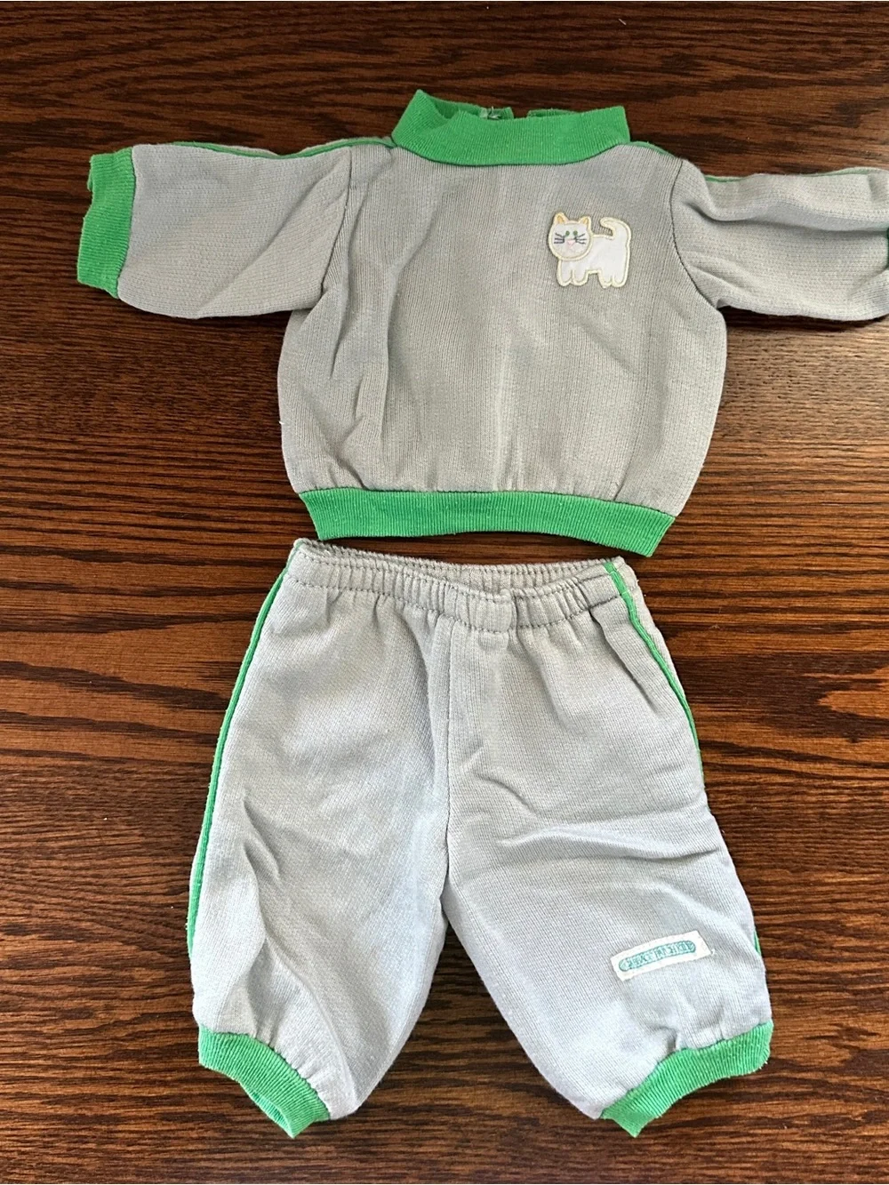 Cabbage Patch Kids Gray Green & White Cat Top Pants Outfit Set Fits 16 in Doll
